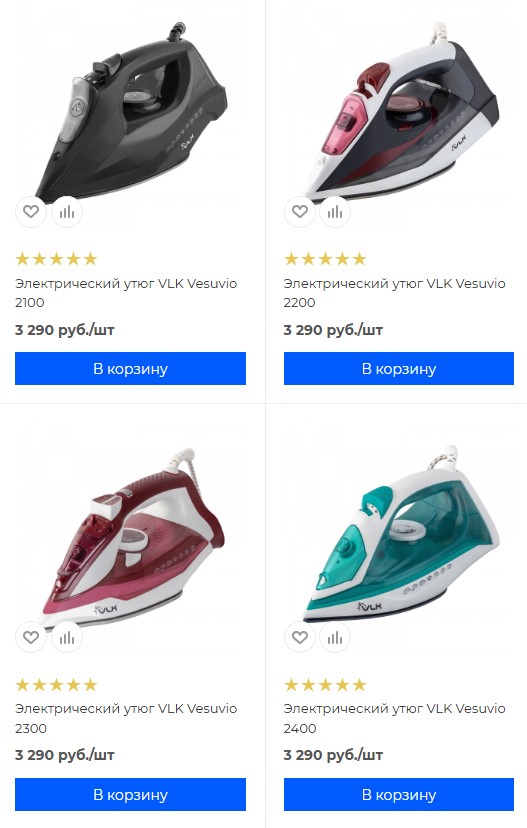 Новинки электрических утюгов VLK: VESUVIO 2100, VESUVIO 2200, VESUVIO 2300, VESUVIO 2400
