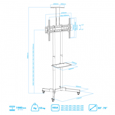 Мобильная стойка для LED/LCD/PLASMA телевизоров KROMAX OMEGA-19