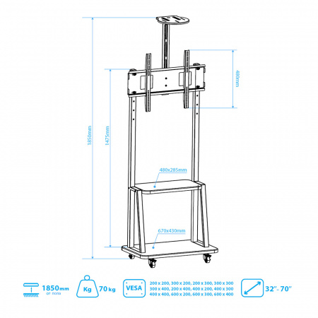 Мобильная стойка для LED/LCD/PLASMA телевизоров VLK TRENTO STAND-F